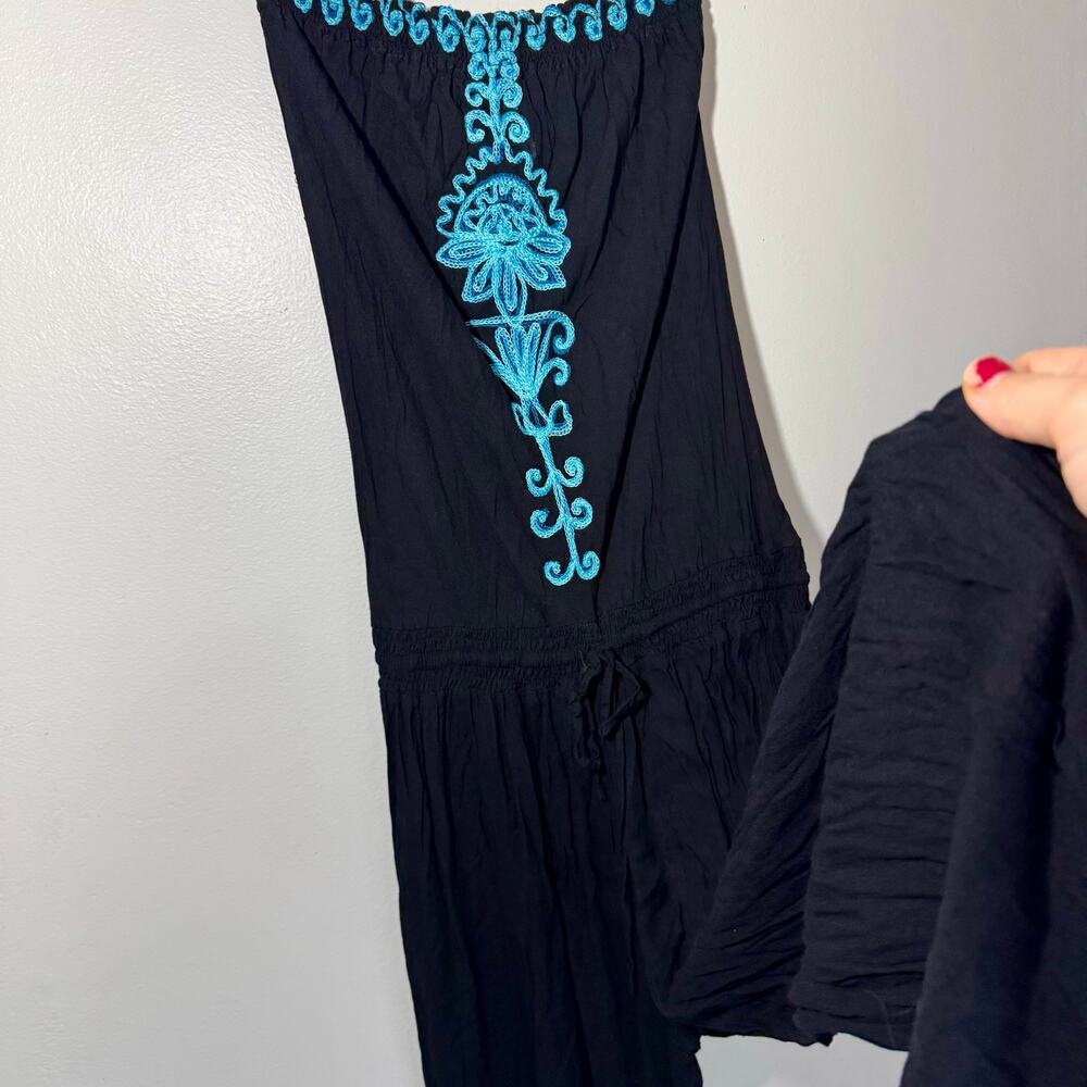 Poupette St Barth Black Strapless Embroidered Maxi Dress Jumpsuit Medium